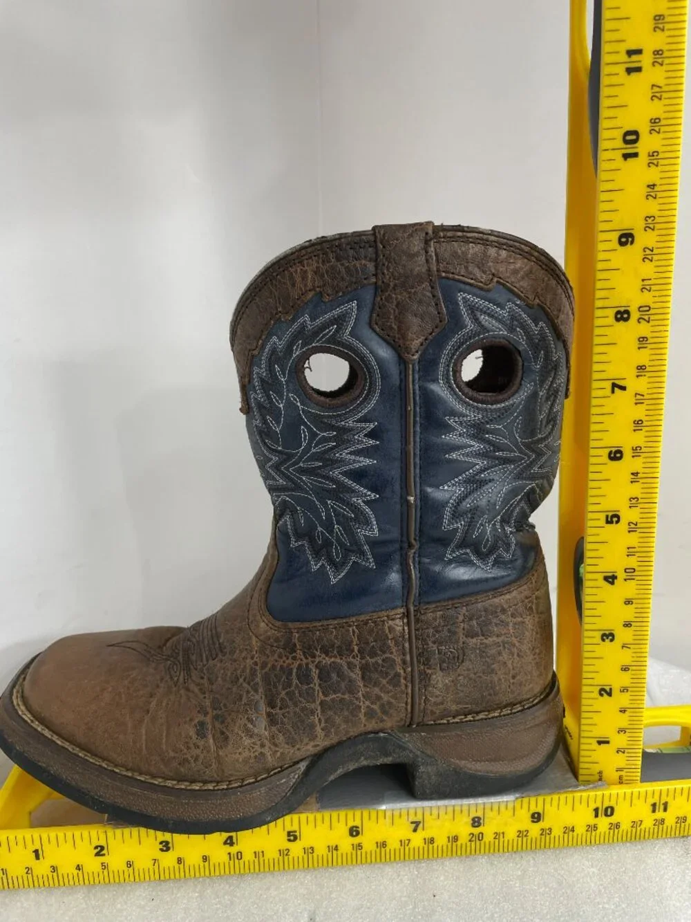 Lil Durango Blue Brown Leather Western Cowboy Boots Square Toe Kids Boys 2 M